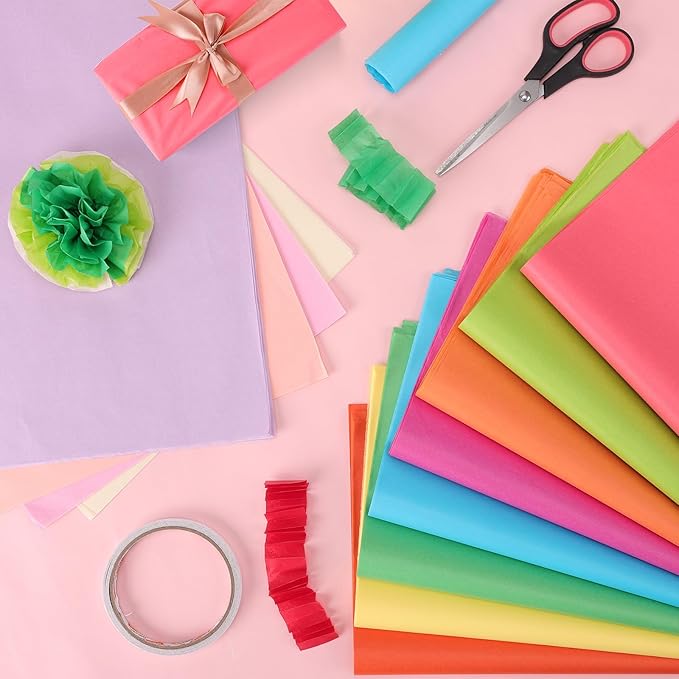 800 Sheets Tissue Paper, 20 Colors 10" X 14" Tissue Papers for Gift Bags Birthday Party Flower Decoration, Colored Tissue Paper Bulk for Packaging