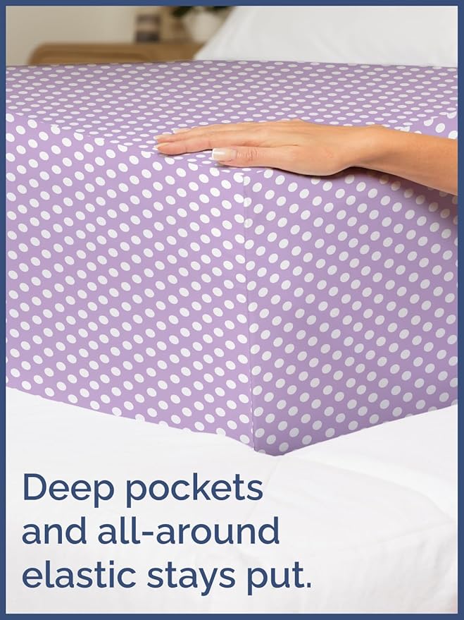 Kids Purple Dots Queen 4 Piece Sheet Set - Boys, Girls, Teens, Toddler - Easy Fit Deep Pockets - Breathable, Hotel Quality Sheets - Machine Washable - Wrinkle Free - Cute, Cozy, Soft - CGK Linens
