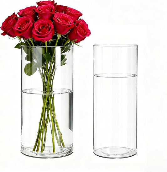 2 Pack Acrylic Cylinder Vases, Non-breakable Vase for Centerpieces, 10 inch Tall Clear Flower Vase Bulk Floating Candle Holder for Wedding Table Home Decor and Party