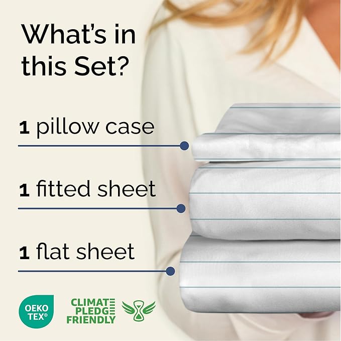 Striped Sheets - Blue & White Striped Sheets - 1 Flat & 1 Fitted & 1 Pillowcase w/ Deep Pockets – Wrinkle & Fade Resistant - Soft, Breathable & Cooling – Luxury Pinstripe Bedding - Twin Size Bed Set