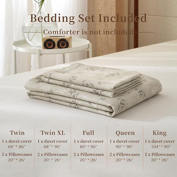 EAVD Twin XL Duvet Cover Boho Floral Duvet Cover Soft 100% Cotton Garden Beige Floral Bedding Set with 2 Pillowcases Chic Botanical Duvet Cover with Zipper Closure 4 Ties (EAVD00142-TXL)