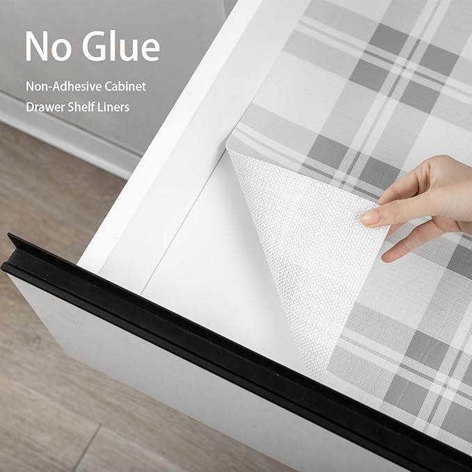 Drawer Shelf Liner for Kitchen Cabinets, Non Adhesive Slip Resistant Shelf Paper Easy to Clean, Strong Grip Thickened Waterproof Washable Mats for Pantry Shelves Cupboard Dresser(Grey, 24 in x 40 FT)