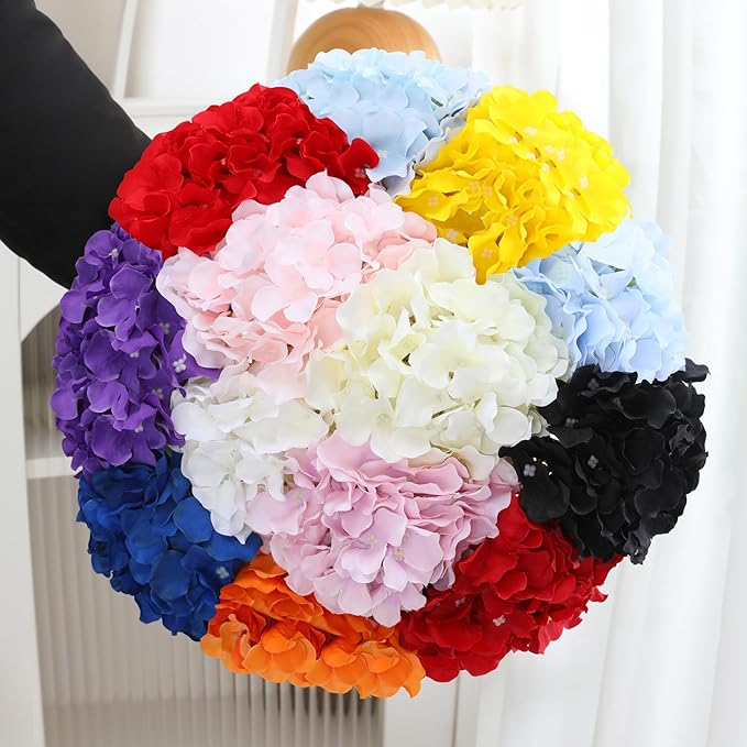 Fake Blue Hydrangea Artificial Flowers - Faux Silk Hydrangeas Flowers Heads with Stems Real Touch for Home Wedding Party Table Decor(Blue,Pack of 10)