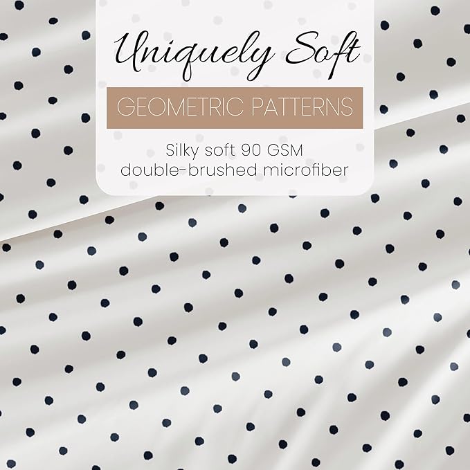 Linen Market Double-Brushed Patterned Microfiber Full Sheet Set 4 Piece – Oeko-TEX Certified Ultra Soft & Wrinkle-Free - 16" Deep Pocket Sheets - Easy Care Full Size - Dots Navy