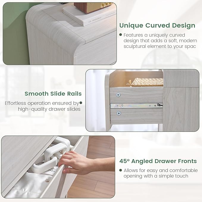 6 Drawer Dresser for Bedroom, 47" Wide Dresser with Large Storage, Rustic Wooden Chest of Drawers for Bedroom, Hallway, White
