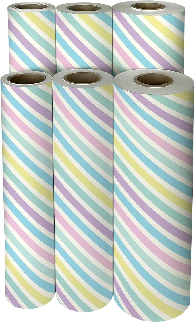 Jillson Roberts Bulk Gift Wrap, Everyday Gift Wrapping Supplies, Pastel Stripe, 1/4 Ream 208 feet x 24 inches