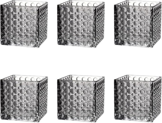 MARTAGE Square Vases Set of 6, 4" x 4" x 4" Square Glass Vases for Flowers, Black Flower Vase for Centerpieces, Small Bubble Vase for Wedding, Party, Home, Office, Parties, Events