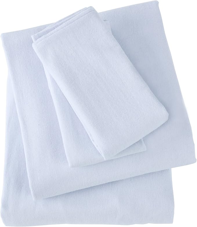 Market & Place 100% Turkish Cotton Flannel Sheet Set | 4 Piece Deep Pocket Solid Cozy Winter Bed Sheets | Double Brushed for Extra Softness & Comfort | Chalet Collection (King, Light Blue)