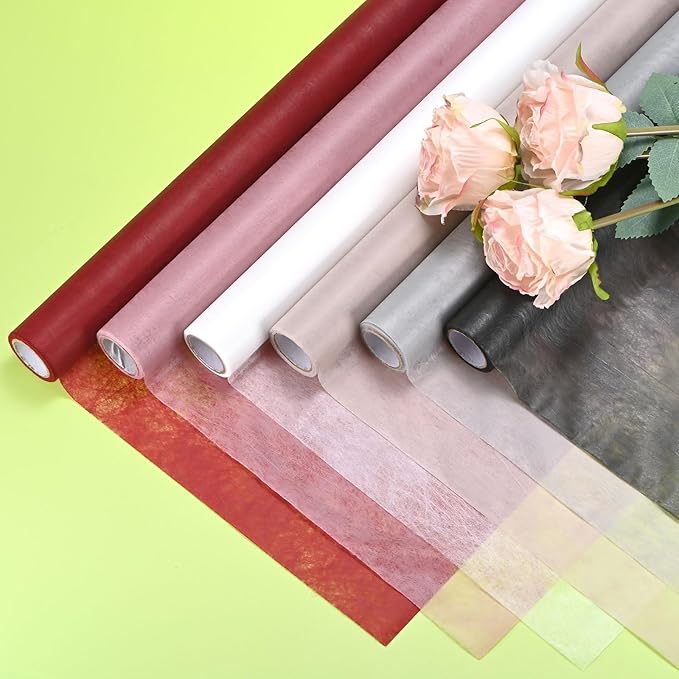M METERXITY Korean Cotton Floral Wrapping Paper 1Roll [White] - 9m x 58cm (29.5ft x 23in), Translucent & Waterproof Flexible for Bouquets, Gift Packaging, Wedding, Florist Use