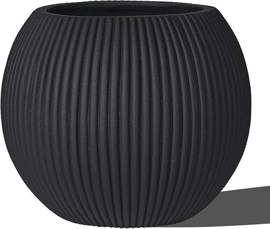 16 Inch Handmade Concrete Outdoor Planter - Classic Striped Design | Fiberglass & Composite Material | Durable for Commercial & Home Decor