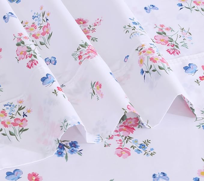 RUVANTI 100% Cotton California King Sheet Sets, 4 Pieces, Soft & Breathable Percale Weave Bedding, Deep Pocket 14", Hotel Standard, Crisp Cool Feel & Durable, Perfect Floral Sheets, Funa Flora