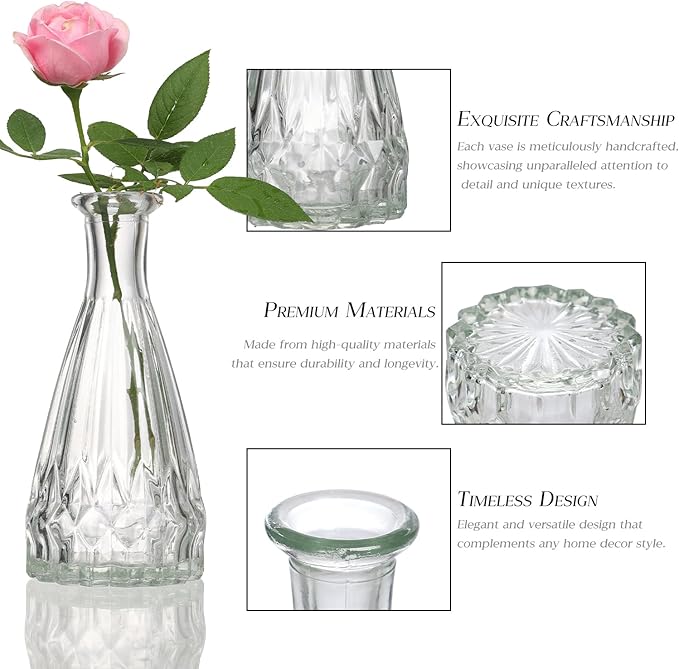 Glass Bud Vase Set of 30 - Small Vases for Flowers in Bulk - Assorted Vintage Crystal Vases for Flowers, Table Centerpieces (Clear, 30 Pcs)