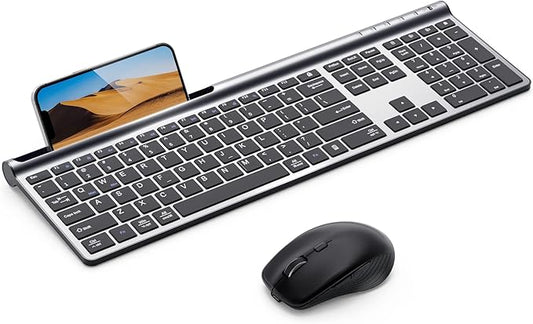 Samsers Wireless Keyboard and Mouse Combo, Ultra Slim Rechargeable Dual-Mode (Bluetooth 5.0x2 +2.4G) Silent Keyboard and Mouse Set, Multi-Device Full-Size Compact Design for MacOS/iOS/Android/Windows