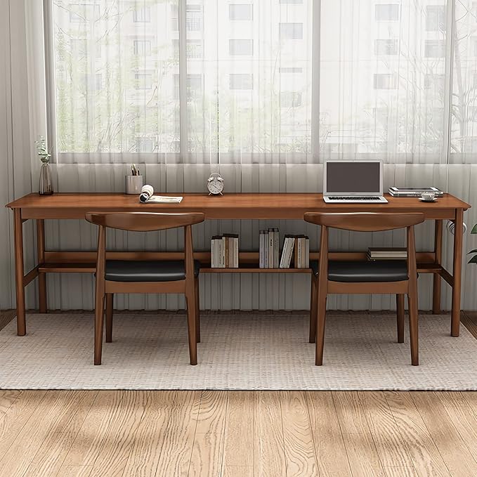 63" Long Solid Wood Desk Mid Century Modern Desk, Home Office Computer Desk, Simple Solid Wood Writing Desk Study Table Workstation, Walnut