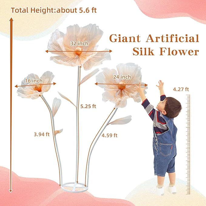 Giant Flowers for Decoration,Wedding Reception Essential Decoration,5.6 Ft Tall Artificial Silk Flower,Party Banquet Background Decor,Home Decor（Red）