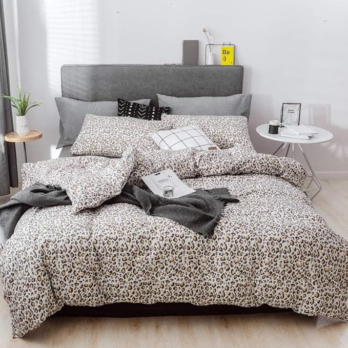 LifeTB 3 Pieces Leopard Print Comforter Set Queen Floral Animal Cheetah Printed Comforter Set Sexy Soft Fluffy Leopard Pattern Bedding Comforter with 2 Pillowcases Boho Cheetah Print Comforter Set
