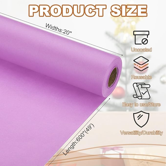 PATIKIL Wrapping Paper, 20" x 600"(49') 70 GSM Craft Paper Roll Kraft Packing Paper for Poster Bulletin Board, Gift Wrapping, Light Pink