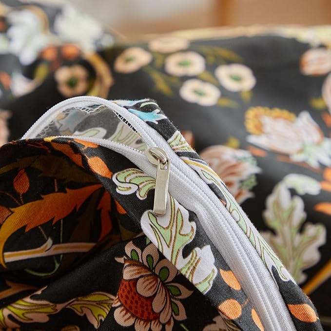 mixinni Duvet Cover Full Size, Cotton Percale Farmhouse Bedding Sets Soft Aesthetic Flowers Plants Comforter Cover for All Season, 3 Pieces Cute Floral Bedding Comforter Set for Women-Full Size
