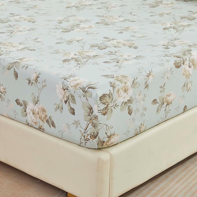 Brandream French Country Sheet Set Twin Size Garden Toile Floral Print Bed Sheet Set 800 Thread Count 100% Egyptian Cotton Deep Pocket Tapestry Pattern Chinoiserie Peony Blossom Tree, 4Piece