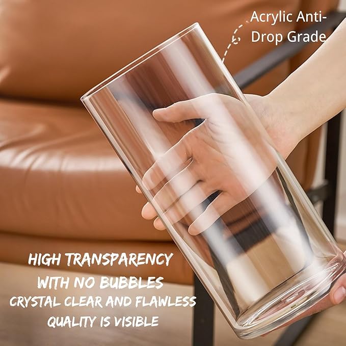 Clear Acrylic Flower Vase, Modern Unbreakable Decorative Cylinder Vase for Wedding Bouquets, Centerpieces, and Home Decor - 15cm Diameter, 35cm Height