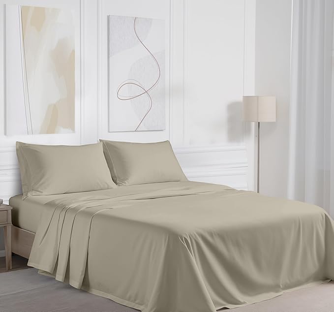RUVANTI 100% Cotton King Size Sheets Set, 4 Pieces, Soft & Breathable Percale Weave Bedding, Deep Pocket 16", Hotel Standard, Crisp Cool Feel, Durable, Perfect Dyed Bed Sheet, Taupe