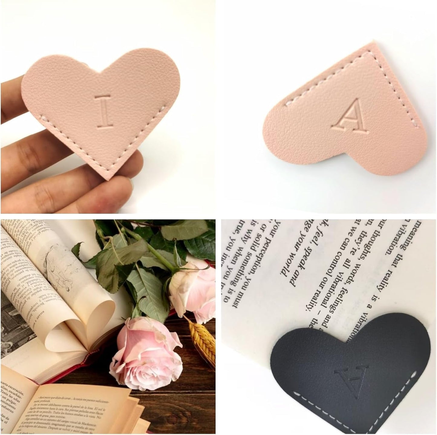 Skiennix Personalized Leather Bookmarks - Unique Heart Design for Book Lovers | Perfect Gift for Women, Teachers, Students (Black)