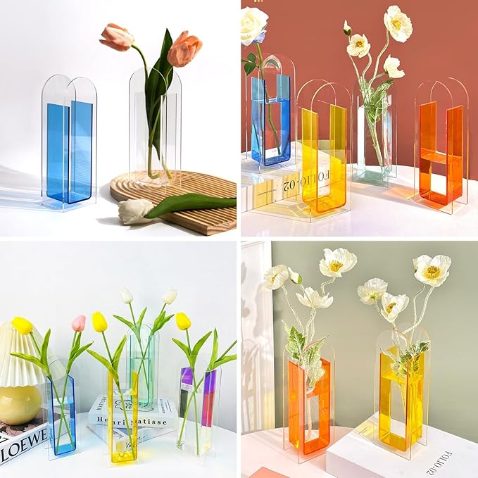 Acrylic Vase for Home Decor, Modern Arch Centerpiece Vase for Table Décor, Acrylic Flower Vase in Fresh Green, Minimalist Decorative Vase for Dining Room or Wedding Display (Green)