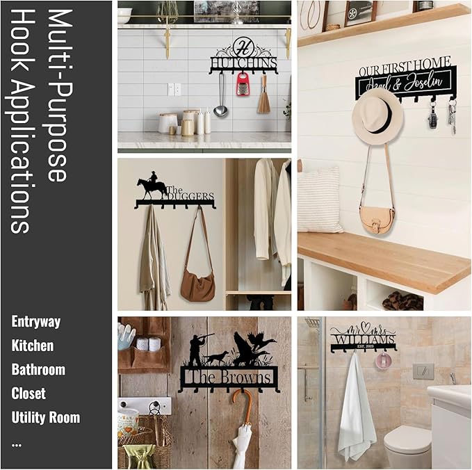 NIWAHO Personalized Beach Couple Key Holder with Name – Custom Metal Wall Mount Keys Hanger Rack with Hooks for Entryway, Front Door, Hallway, Living Room, Kitchen Decor
