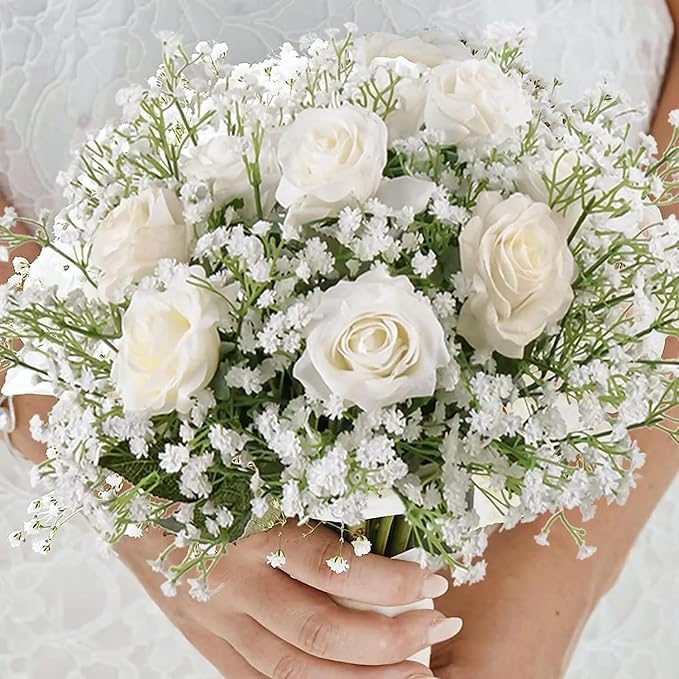 JIFTOK Babys Breath Artificial Flowers, 6 Pcs Fake Flowers Gypsophila Bouquet Fall Flowers Artificial for Decoration, Real Touch Silk Flower for Wedding Christmas DIY Party Home Garden Office(White)