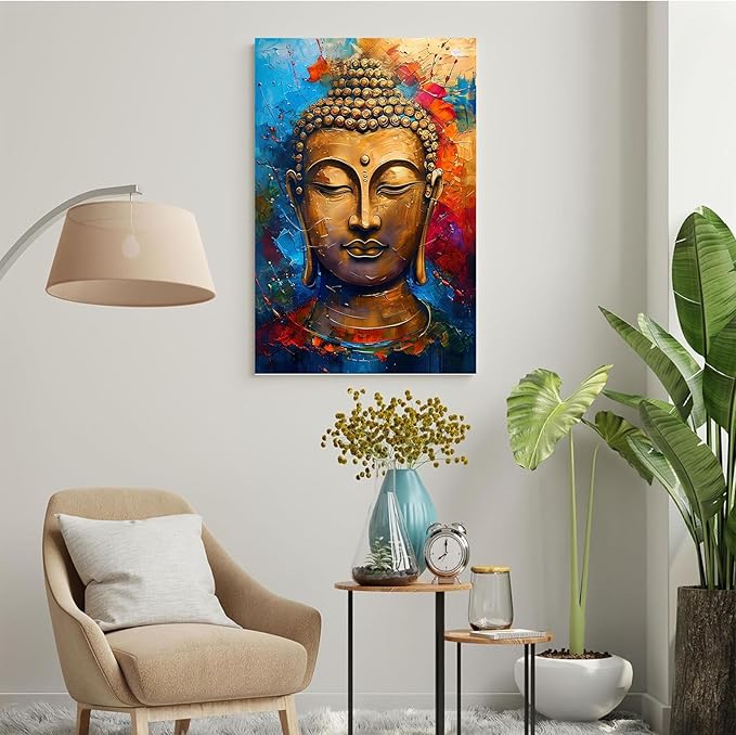 Golden Serenity Buddha Vintage Painting Wall Art Spirituality and Modern Art Wall Decor Adds Brilliance to Vibrant Home Decor 28x40in Frameless