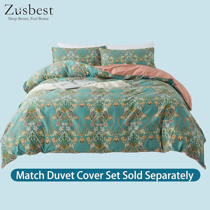 Zusbest California King Sheet Set Shabby Floral Vintage Bed Sheets Percale Cotton Chic Teal Blue Orange American Country Bedding Luxury Boho Soft Bed Deep Pocket Fitted Sheet 4Piece, Cal King