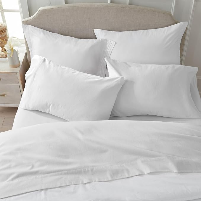 Market & Place 100% Cotton King Flannel Sheet Set | 4 Piece Deep Pocket Solid Cozy Winter Bed Sheets | Double Brushed for Extra Softness & Comfort | Chalet Collection (King, White)