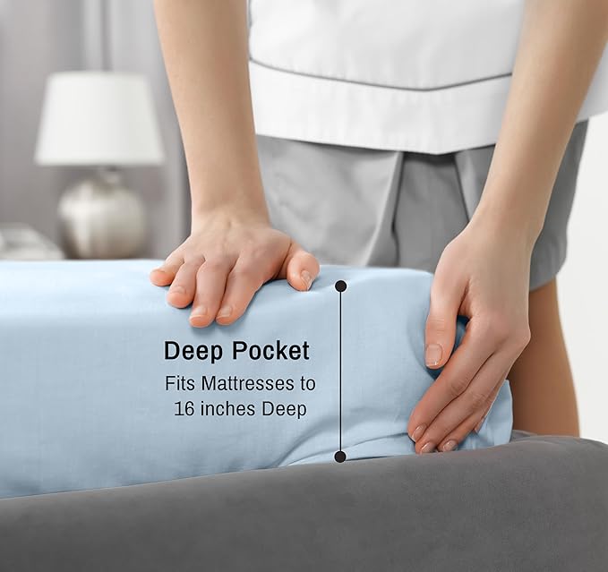 RUVANTI 100% Cotton King Size Sheets Set, 4 Pieces, Soft & Breathable Percale Weave Bedding, Deep Pocket 16", Hotel Standard, Crisp Cool Feel, Durable, Perfect Dyed Bed Sheet, Baby Blue