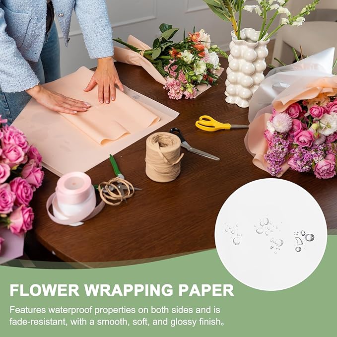 PATIKIL Flower Gift Wrapping Paper, 20 Sheets Gold Edge Waterproof Bouquet Paper Wrap Florist Supplies Packaging Floral Papers for Wedding DIY Craft Valentine Mother's Day, White