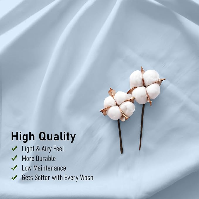 RUVANTI 100% Cotton Full Size Bed Sheets, 4 Pieces, Soft & Breathable Percale Weave Bedding, Deep Pocket 16", Hotel Standard, Crisp Cool Feel, Durable, Perfect Sheet Set Dyed, Baby Blue