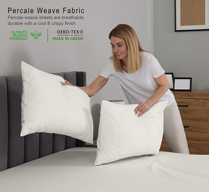 RUVANTI 100% Cotton King Size Sheets Set, 4 Pieces, Soft & Breathable Percale Weave Bedding, Deep Pocket 16", Hotel Standard, Crisp Cool Feel, Durable, Perfect Dyed Bed Sheet, Ivory