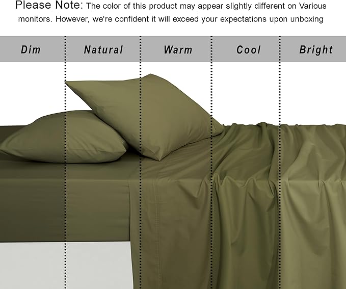 RUVANTI 100% Organic Cotton Sheets Queen Size, Percale Weave, GOTS Certified, 4-Piece Set, Deep Pocket 15", Crisp & Breathable, Soft Durable Bedding, Sábanas Algodón Orgánico – Olive