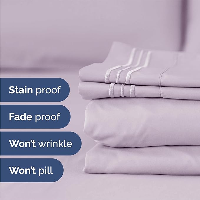 Queen Size 4 Piece Sheet Set - Comfy Breathable & Cooling Bed Sheets Set - Hotel Luxury Bedding for Women, Men, Kids, Teens, Boys & Girls - Deep Pockets, Soft, Wrinkle Free - Oeko-Tex - Light Lavender