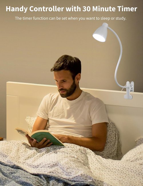Bohon Clamp Lamp - 5 Color Modes & 10 Brightness Settings - 360° Flexible Gooseneck Desk Light | White