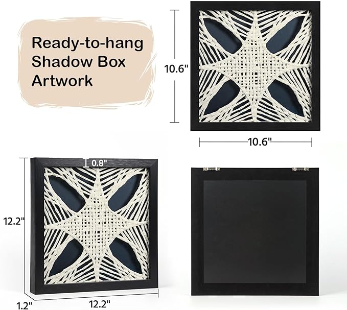FOLKOR Abstract Framed Wall Art for Modern Home Office, 3 Pack 12" Rice Paper Black and White Wall Decor for Living Room Bedroom Entryway, Geometric Wall Hanging Shadow Box Artworks Accent Gift