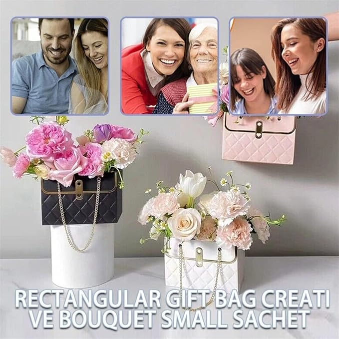 NADUSEP Flower Box Paper Bouquet Storage Bucket, Florist Flower Hand bag with Metal Chain Waterproof Florist Flower Boxes for Gifts Wrapping Supplies Bulk (4 color)