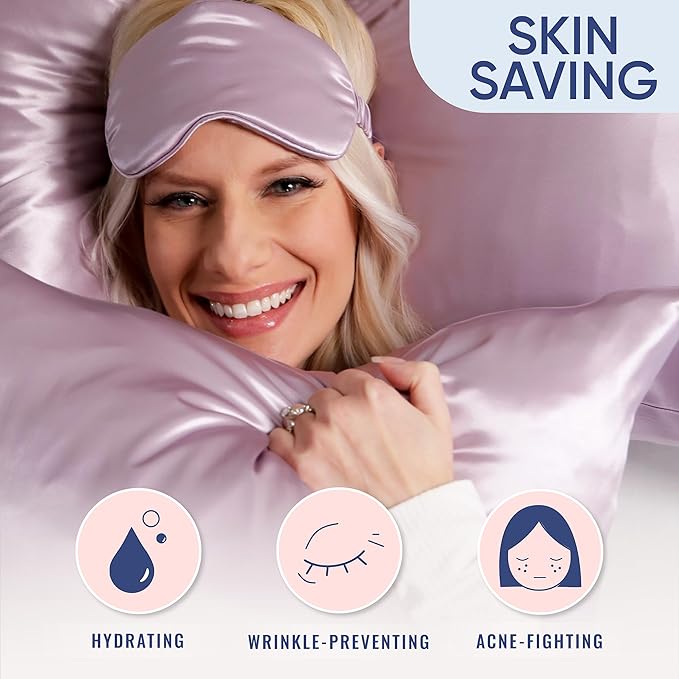 Blissy Silk Pillowcase - 100% Pure Mulberry Silk - 22 Momme 6A High-Grade Fibers - Silk Pillow Cover for Hair & Skin - Regular, Queen & King (Lavender, King)