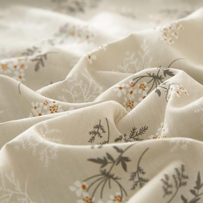 EAVD Boho Floral Duvet Cover Full Soft Cotton Garden Beige Floral Bedding Sets Full Aesthetic with 2 Pillowcases Chic Shabby Botanical Duvet Cover with Zipper Closure