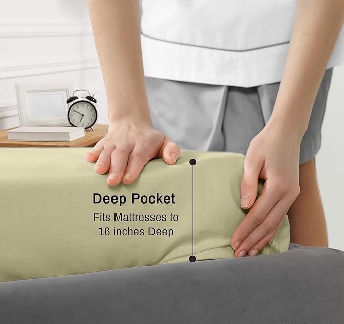 RUVANTI 100% Cotton King Size Sheets Set, 4 Pieces, Soft & Breathable Percale Weave Bedding, Deep Pocket 16", Hotel Standard, Crisp Cool Feel, Durable, Perfect Dyed Bed Sheet, Sage Green