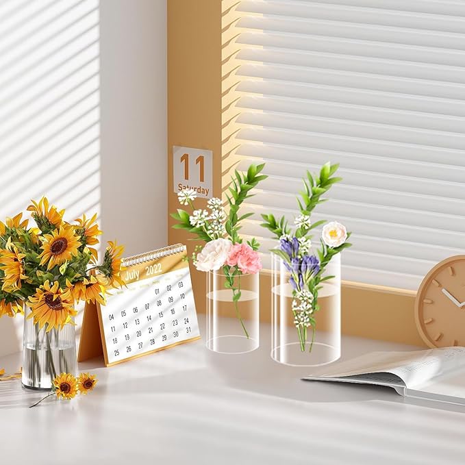 24 Pack Plastic Cylinder Vases, 6 Inch and 4 Inch Small Clear Acrylic Flowers Vases for Centerpiece Home Wedding Party, 2 Size
