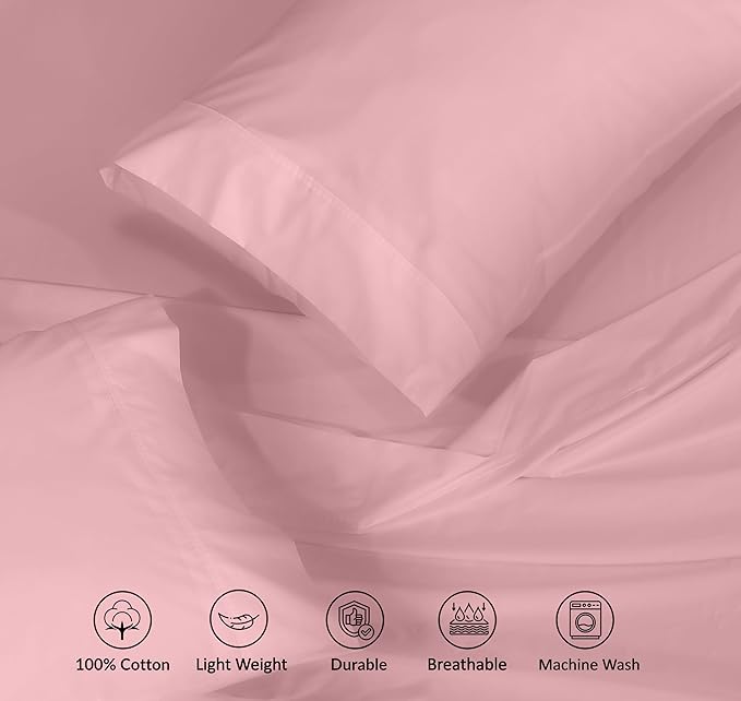 RUVANTI 100% Cotton Split King Sheets Sets for Adjustable Bed, 5 PCs, Soft & Breathable Percale Weave Bedding, Deep Pocket 16", Hotel Standard, Crisp Cool Feel & Durable, Dyed Sheet, Bridal Rose