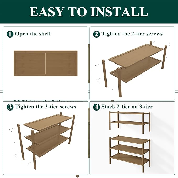 Smiry Bamboo Shoe Rack, 5 Tier Shoe Organizer for Entryway & Closet, Stackable Free Standing Storage Shelf for Shoes, Bags & Plants, Walnut