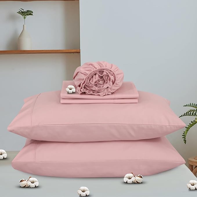 RUVANTI 100% Organic Cotton Sheets California King, Percale Weave, GOTS Certified, 4-Piece Set, Deep Pocket 13", Crisp & Breathable, Soft Durable Bedding, Sábanas Algodón Orgánico – Peach Skin