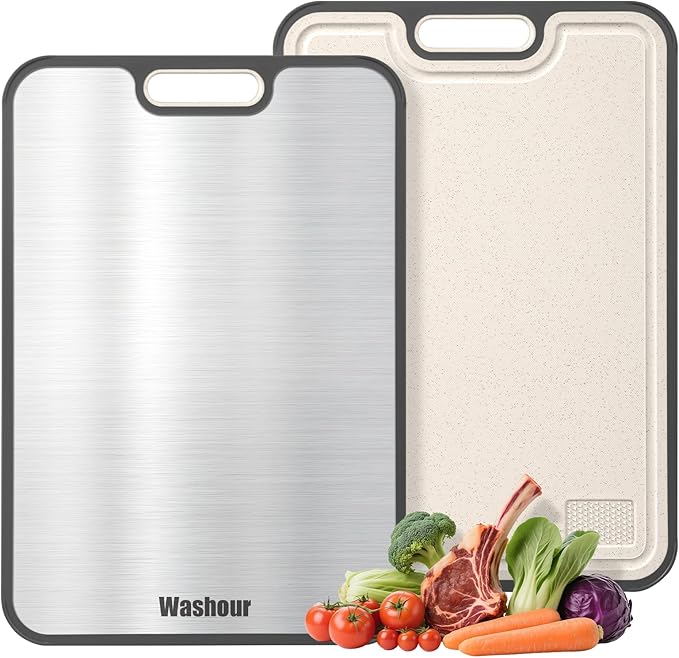 Titanium Cutting Boards for Kitchen, Non Toxic 2-in-1 Cutting Board Double Sided, Food Grade Pure Titanium and Wheat Straw PP, Easy to Clean Large Size 16”×11”