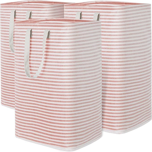 Lifewit 3 Pack Laundry Hamper Large Collapsible Laundry Baskets, Freestanding Waterproof Clothes Hamper with Easy Carry Handles in Laundry Room Bedroom Bathroom College Dorm for Adults, Pink, 3 x 80L